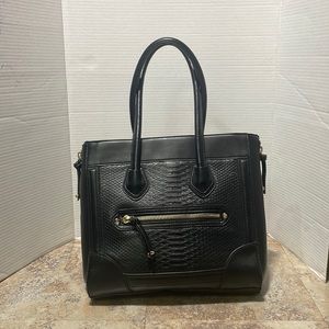 Aldo Black Textured Satchel with Gold Hardware